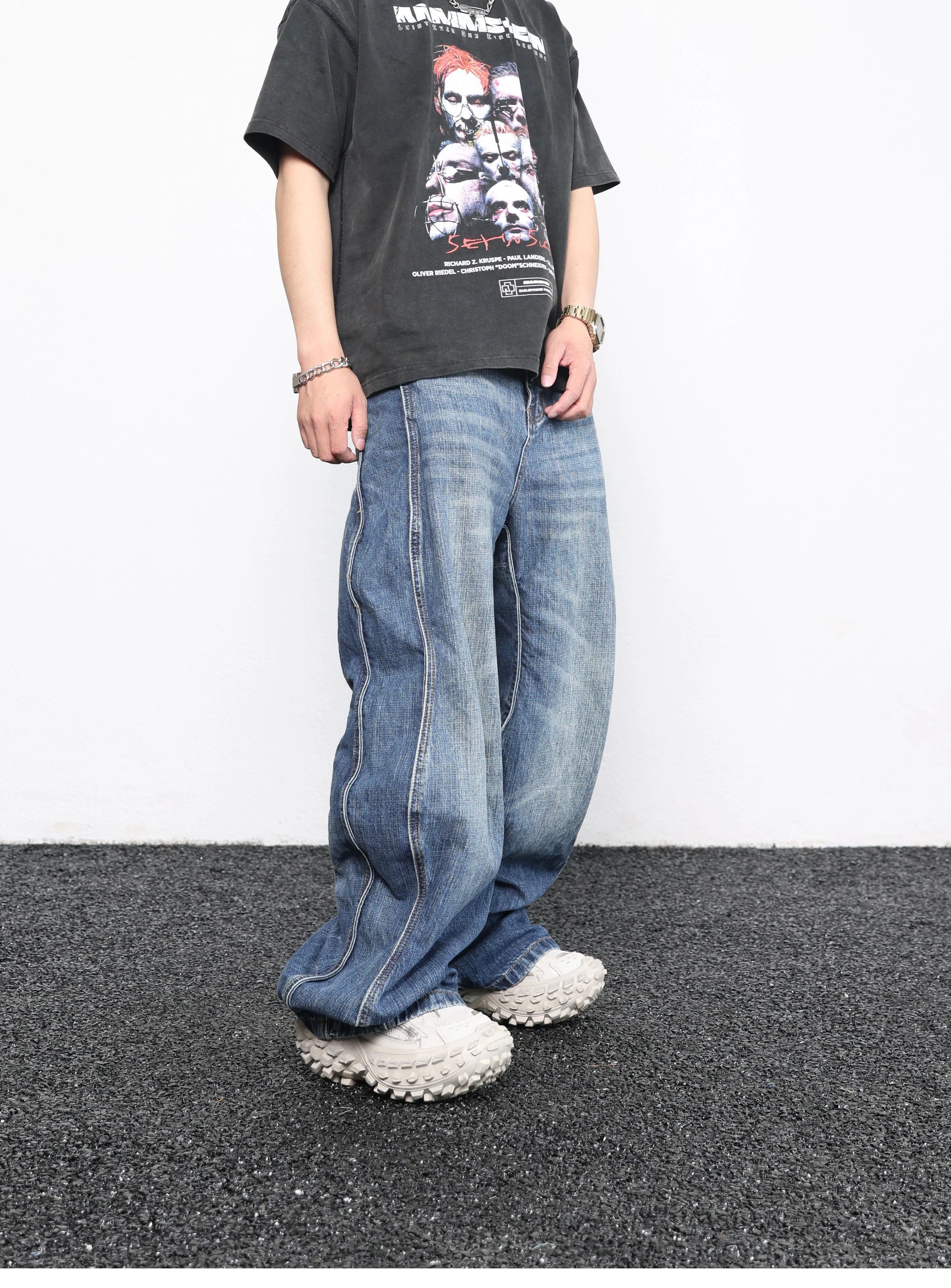 men high street twisted wave pants casual harajuku retro washed zipper straight trouser hip hop fashion streetwear baggy joggers unique joggers style 2893