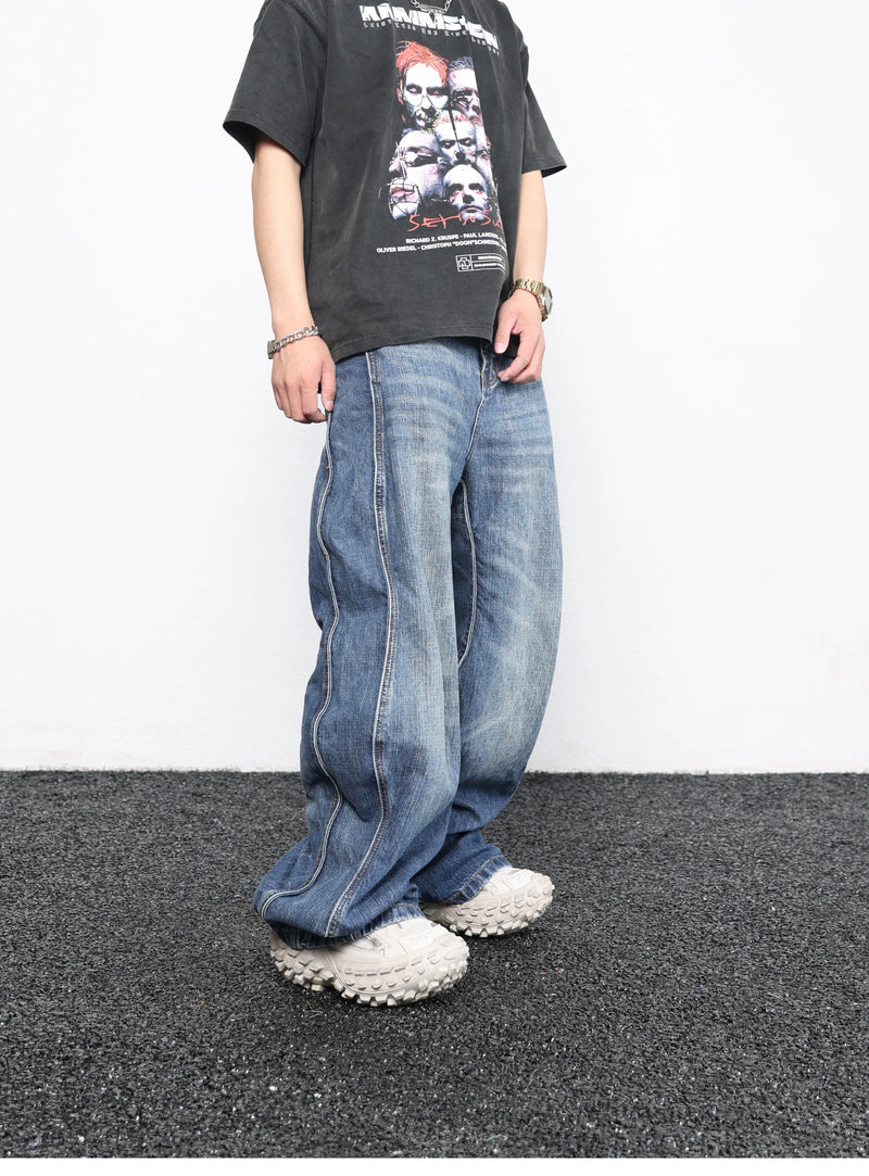 men high street twisted wave pants casual harajuku retro washed zipper straight trouser hip hop fashion streetwear baggy joggers unique joggers style 2893