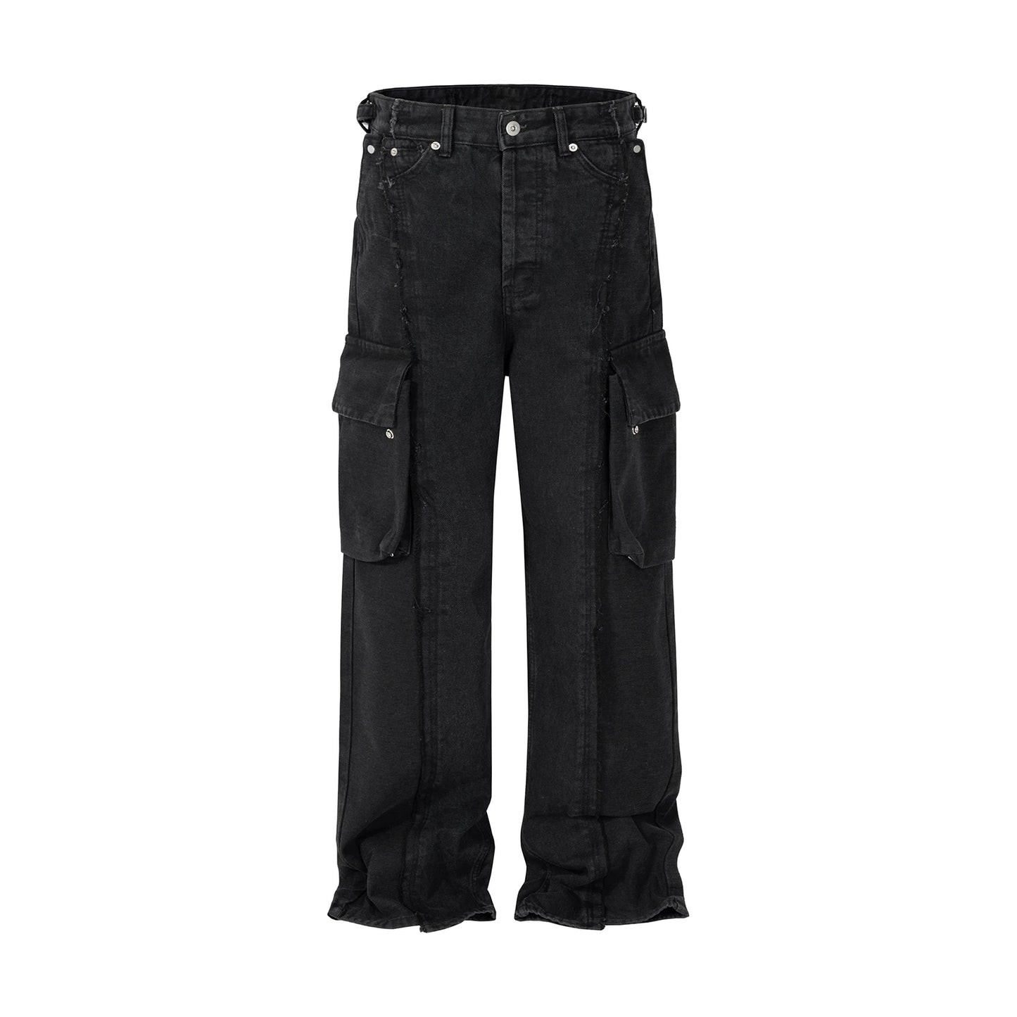 y2k streetwear tassel multi pocket jeans for men straight solid baggy cargo pants pantalones hombre casual denim trousers baggy cargo bottoms