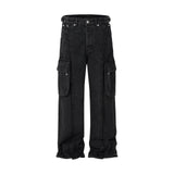 y2k streetwear tassel multi pocket jeans for men straight solid baggy cargo pants pantalones hombre casual denim trousers baggy cargo bottoms