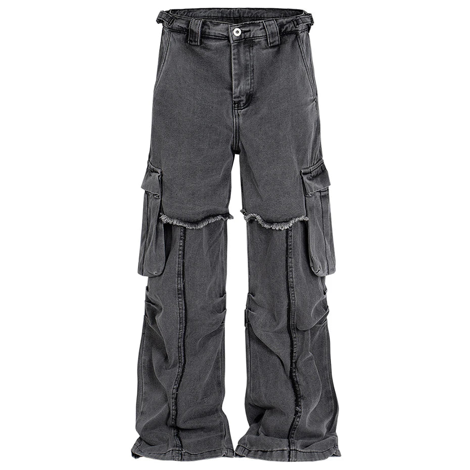 hi street black jeans side pockets patchwork cargo denim pants men streetwear hip hop baggy jeans trousers loose straight jeans unique cargo style 1866