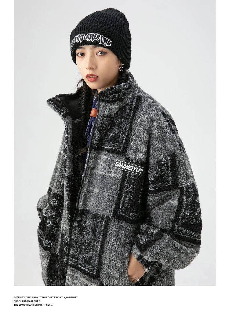Skatercore Fit – Men Paisley Fleece Jackets Coats Fashion Hairy Zipper Loose