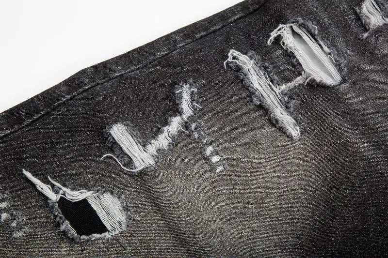 high street black washed straight jeans lowrise hip hop ripped jeans pants for men baggy vintage fashion wide denim pants women unique jeans style 5370