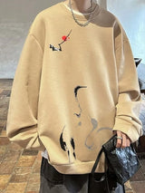 Ink Painting Cartoon Crane Printed Pullover Hoodies For Men 2024 New H