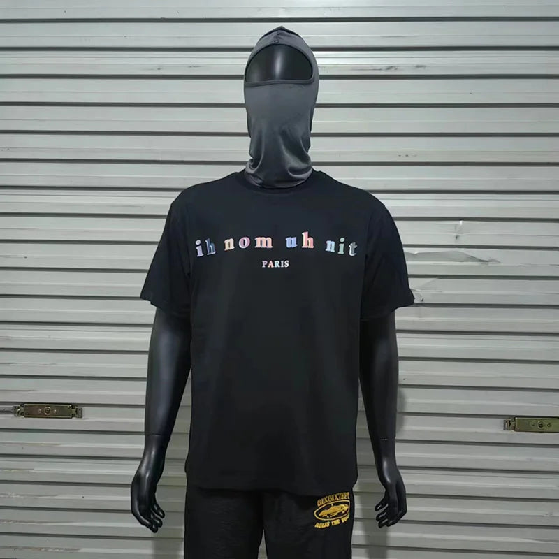 Glitchcore Fashion – High Quality Ih Nom Uh Nit T Shirt Masked Men Letter Printin – Urban Streetwear for Men & Women