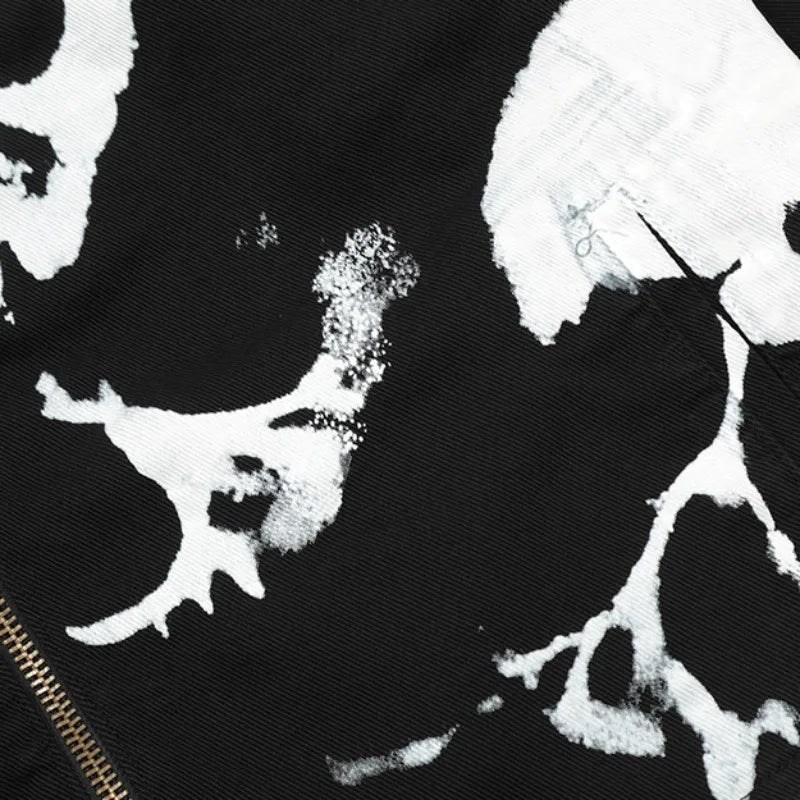 skulls printed harajuku denim jacket and coat mens fashion hip hop full zipper outerwear casual loose streetwear jeans jacket - variant style 99431b for streetwear fashion