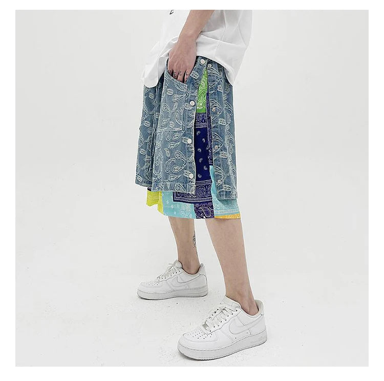 hip hop loose shorts elastic waist pants fashion patchwork half pant mens summer casual drewstring streetwear sportswear jogger unique joggers style 3429