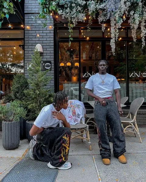 high street hip hop new black denim pants y2k goth harajuku men clothing ripped baggy jeans casual wide leg trousers streetwear vintage washed jeans
