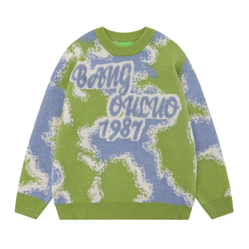 fashion contrast color knitted sweater unisex harajuku sweater casual letters pullover streetwear loose sweaters jumper knitwear streetwear fashion hoodie, trendy hip hop style outerwear, Y2K vintage urban hoodie