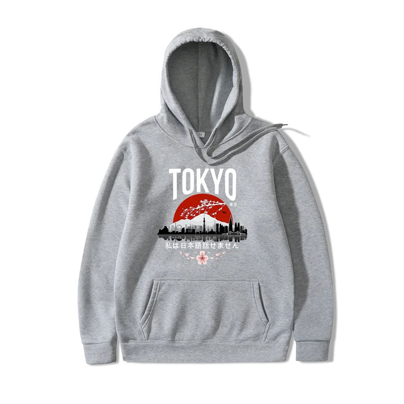 Japanese Tokyo Sakura Print Mens Hoodie Fashion Winter Autumn Mens Wom