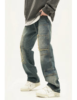 retro washed denim jeans destroyed ripped loose mens biker jeans side pocket fashion streetwear hip hop straight pants joggers unique joggers style 2212