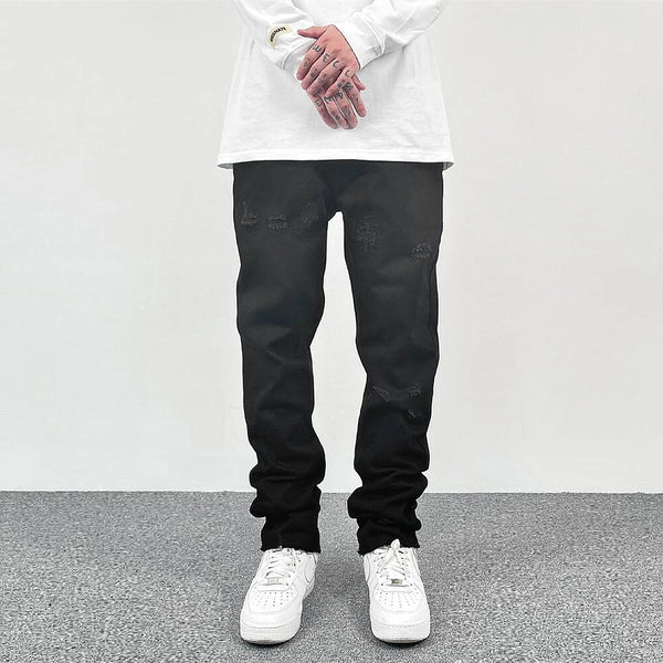 original tie dyed ripped flared denim jean for men streetwear washed hole casual stacked jeans pants mens slim fit jeans 2023 denim street jeans