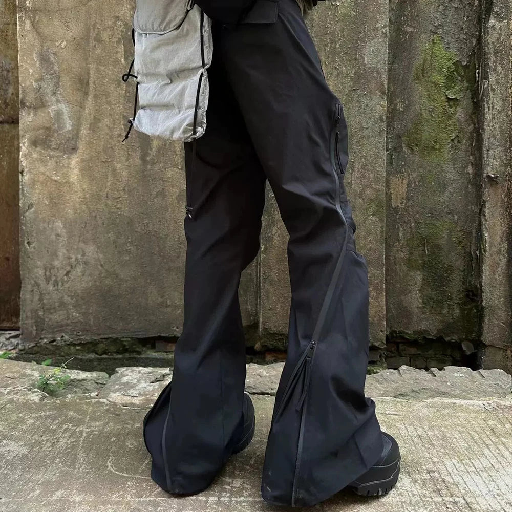 streetwear ribbons functional curve zipper baggy cargo pants for men vibe style straight baggy casual trousers oversized baggy cargo bottoms