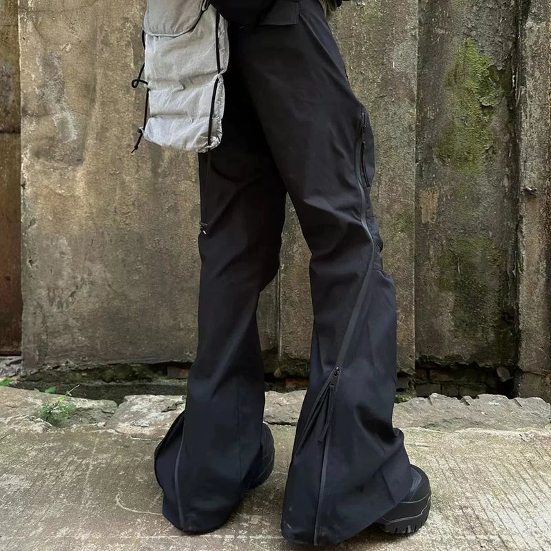 streetwear ribbons functional curve zipper baggy cargo pants for men vibe style straight baggy casual trousers oversized baggy cargo bottoms