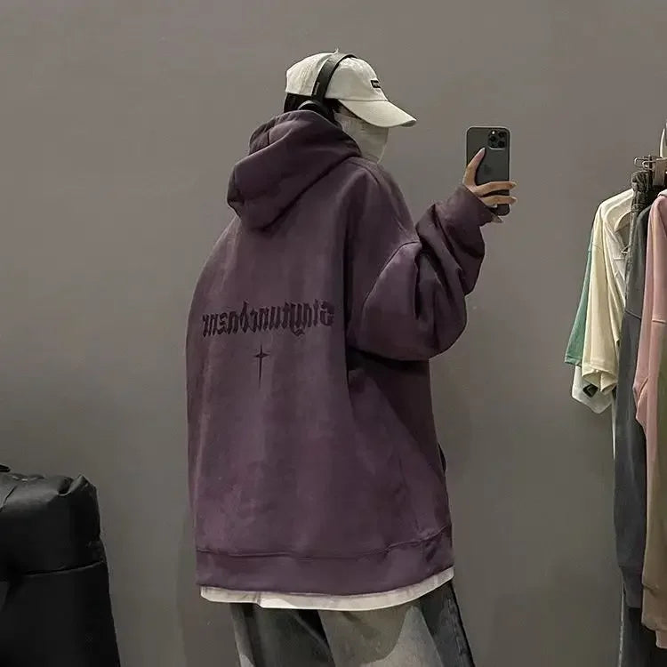 Autumn And Winter New Heavyweight Loose And Thick Hooded Suede Pullove