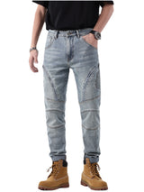 zipper hole patchwork pleated skinny denim jeans men casual slim fit biker trouser jeans fashion streetwear hip hop jean joggers unique joggers style 1787