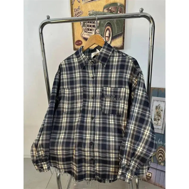 Embroidered high-end long-sleeved shirt for men lazy style loose and versatile shirt for teenagers retro autumn and winter top