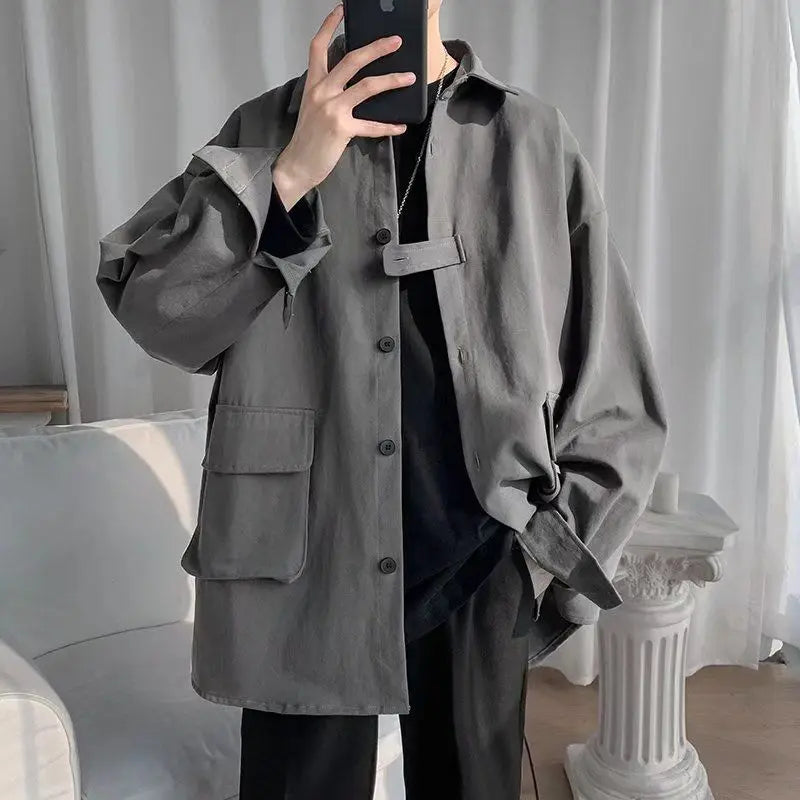 Original shirt men long-sleeved Korean style trendy loose handsome work shirt ins trendy brand spring and autumn jacket Y2K top