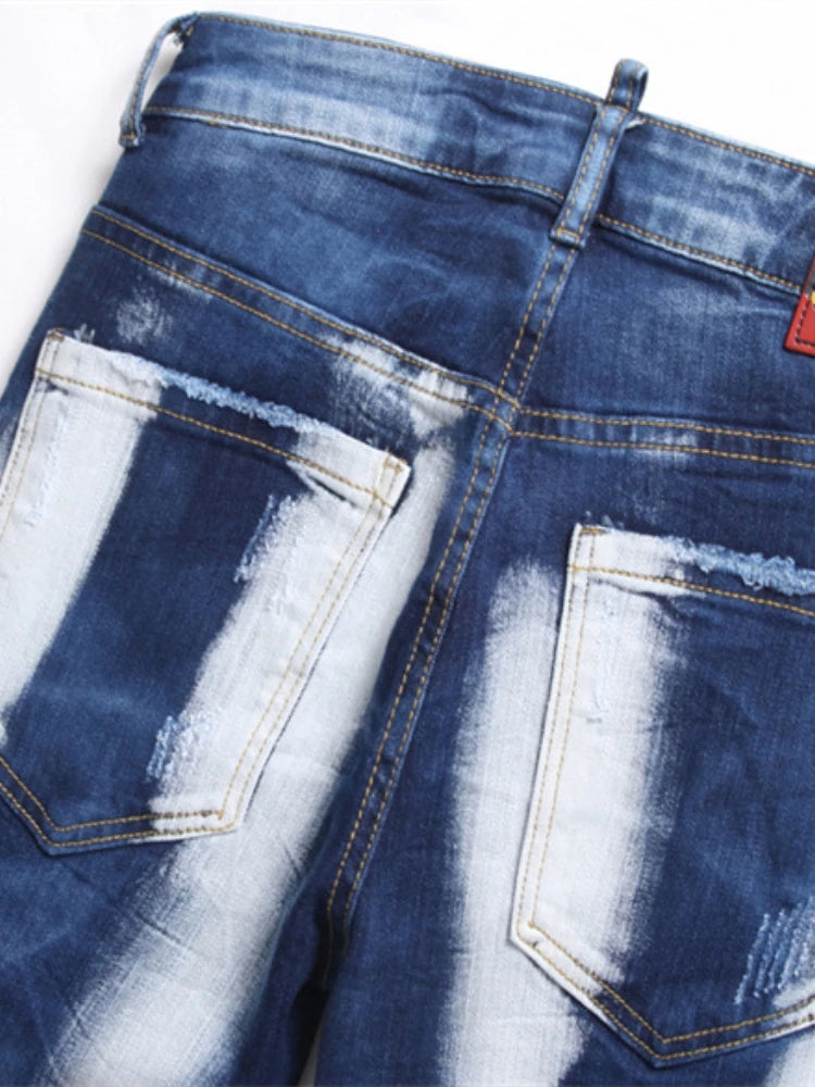fashion distressed white washed denim jean pants colorful graffiti printed casual biker hip hop jeans slim joggers mens jeans streetwear sweatpants