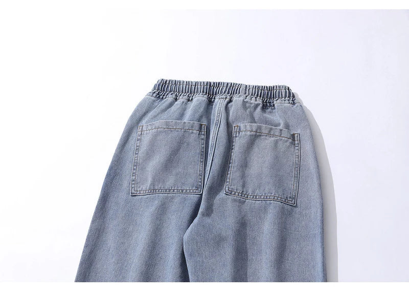 rainbowtouches men jeans fashion classic brand men wide legs elastic concise jeans casual trousers retro style boy loose pants unique jeans style 3142