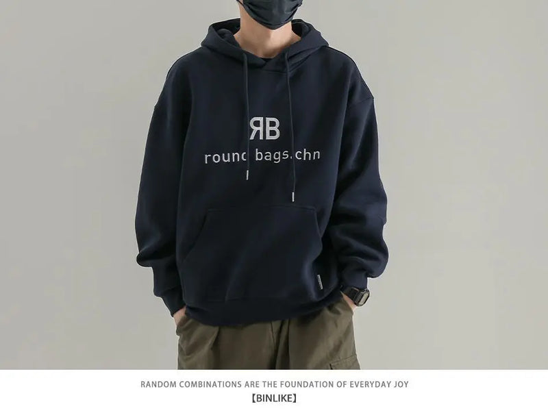 Fashionable Korean Personalized Hooded Sweatshirt Men's Letter Autumn and Winter Tops Japanese Casual Loose Pullover Jacket Tops