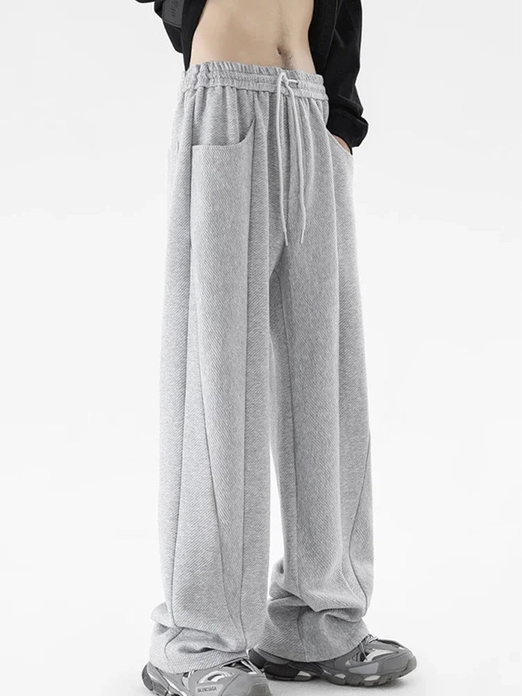 winter mens gray thickened straight leg sweatpants 2025 high street baggy drape pants korean fashion y2k casual trousers unique joggers style 162