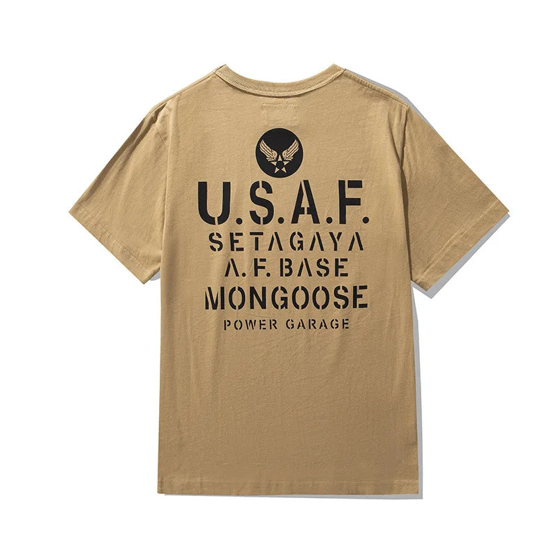 Y2k Oversized shirt – Amekaji Vintage Printed T Shirt Men 2023 Spring Summer New M