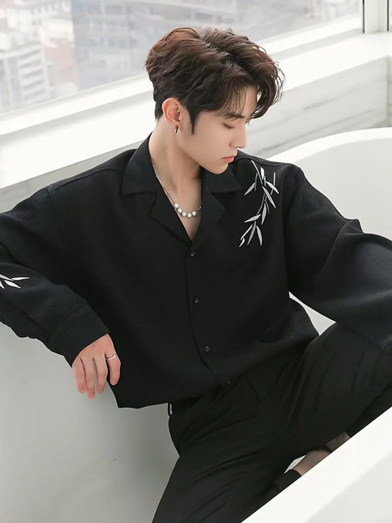 Men Waffle Shirt Women Long-sleeved Spring and Autumn Vintage Style Boys Handsome Solid Shirt Top Men Clothes