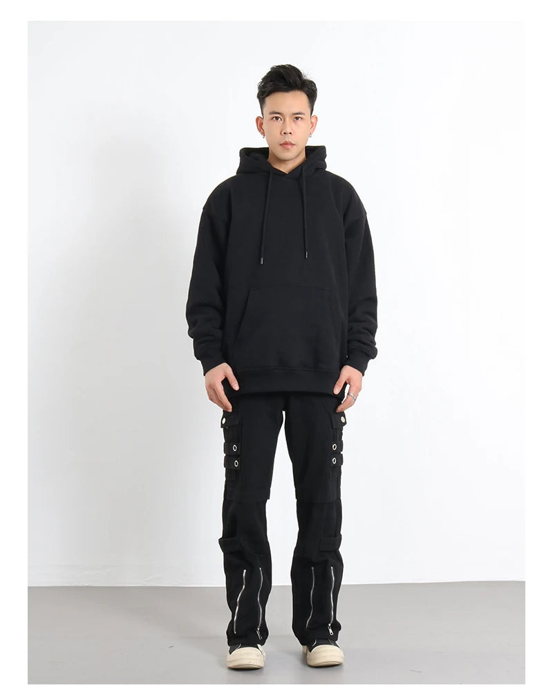 hip hip pants men bottom zipper cargo pants streetwear side pockets harajuku joggers unisex baggy loose straight cotton trousers unique joggers style 3233