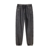 high street dark distressed vintage baggy joggers pants ins versatile drawstring sports pants men washing wax dyeing sweatpants unique joggers style 3179