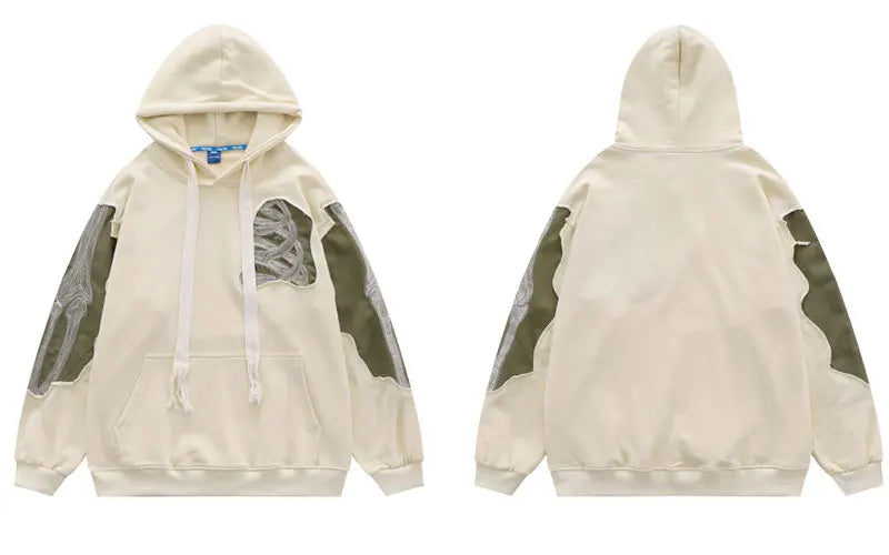 Hip Hop Men Hoodie Sweatshirt Y2K Embroidery Skeleton Skull Patch Punk