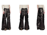 ro style glossy black pu leather pants for men high street y2k pantalones hombre baggy overall wide leg drawstring cargos unique cargo style 5645