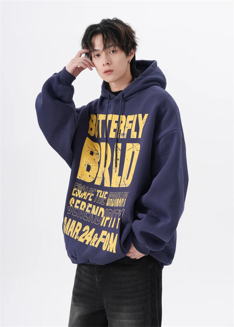 2024 Korean Fashion Pullover – American Street Mottled Letter Print Hoodies For Men 2024 New Hip Hop Fashion Hooded Sweatshirt Couple Y2K Vintage Hoodie | Zip Knit Drop #162