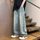 new vintage men s patchwork baggy jeans draped straight leg denim trousers autumn korean fashion high street casual y2k jean urban skinny jeans