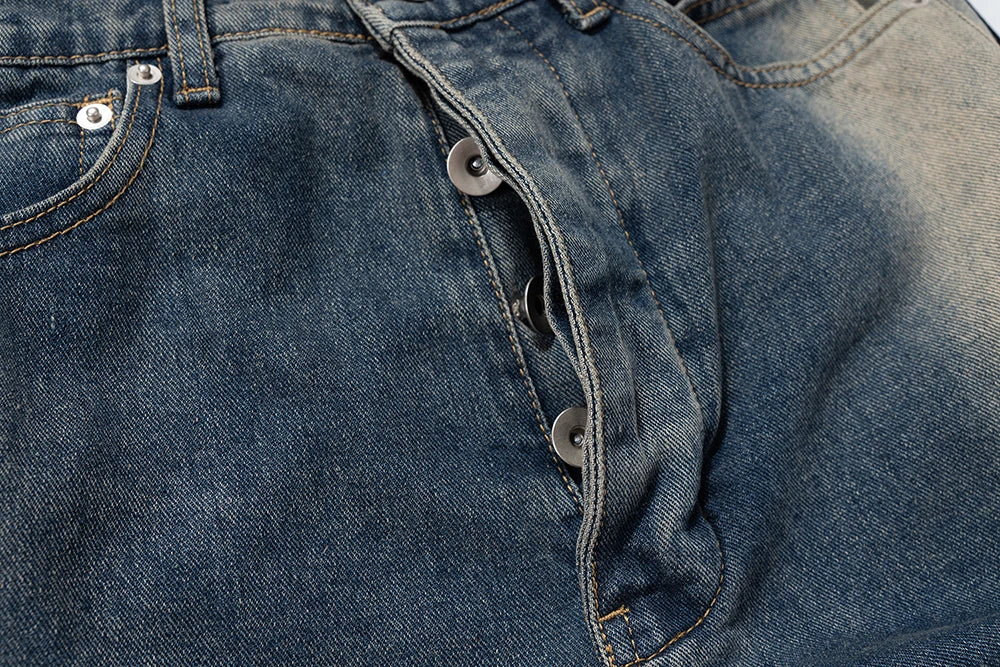 Ro Style Gradient Blue Horn Stacked Floor Dragging Jeans Unisex Streetwear Baggy Y2K Ribbons Zipper Denim Trousers Oversized