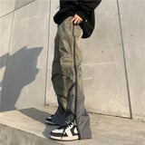 mens high street loose pants casual zipper open patchwork straight trousers pants hip hop new fashion streetwear jogging pants unique default style 1814
