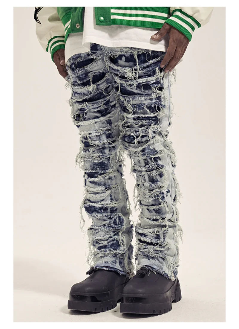 men distressed ripped destroied denim jean pants new fashion patchwork biker jeans streetwear slim pants jogger y2k men s jeans streetwear sweatpants