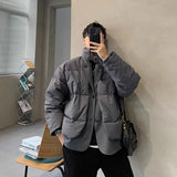 Korean street trend men and women retro personality fake two piece design couple winter loose thick casual jacket top harajuku