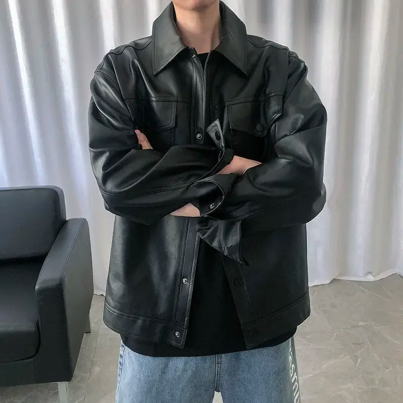 2023 Autumn New Leather Clothing Men Tooling Jacket Fashion Loose Motorcycle Clothing PU Leather Jacket Boutique Clothing