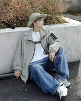Outdoor Mens Charge Jacket Retro Loose Stand Collar Waterproof Tooling