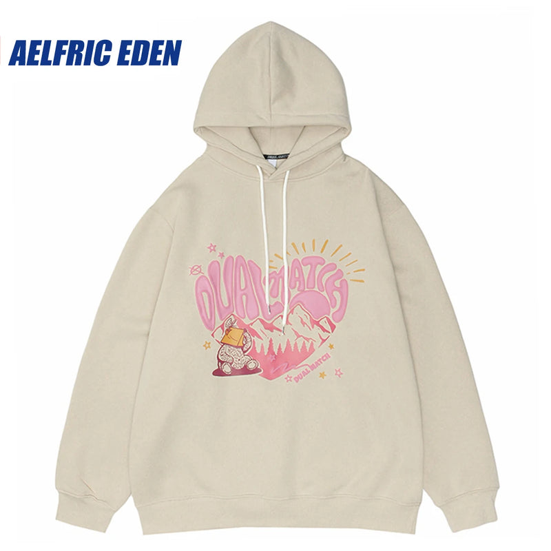 Men Hoodie Streetwear Sweatshirt Hip Hop Heart Letter Print Pullover 2
