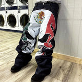 european and american high street high waist washed jeans men y2k cartoon print hip hop rock oversized wide leg pants women unique jeans style 3770