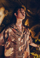 Dunhuang Feitian new Chinese style national trend printed casual short-sleeved shirt 2024 young men and women trendy retro tops