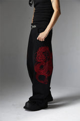 mens black baggy jeans dragon embroidered straight jeans streetwear hip hop loose trousers male luxury designer denim pants 1 unique jeans style 1799