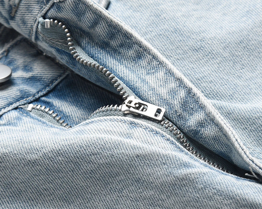 side striped washed ripped blue jeans for men and women streetwear baggy casual denim trousers straight light blue cargo pants unique cargo style 4291