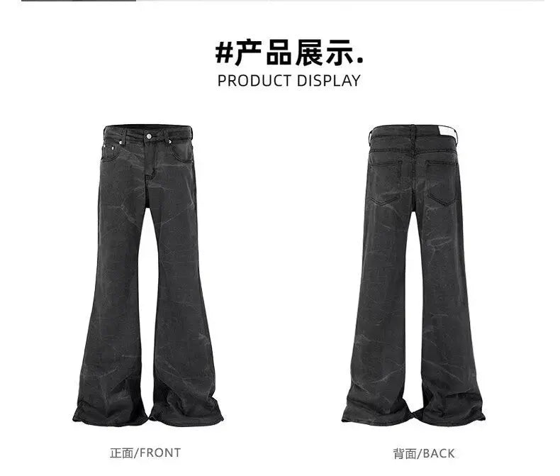american tie dyed washed flared jeans european and american streetwear ripple design mens trendy distressed flare denim pants unique jeans style 475