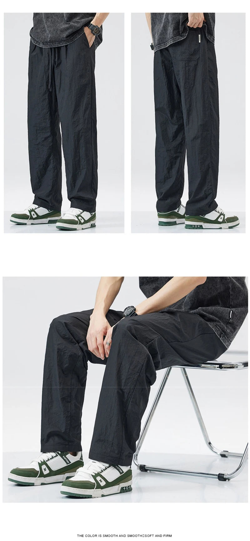 2024 new linen straight baggy pants for men summer breathable wide leg trousers y2k streetwear drawstring gym pantalones hombre unique default style 3282