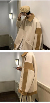Winter Contrasting Color Splicing Jacket Mens Loose And Versatile Thic