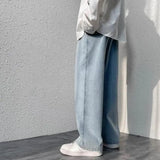 korean mens casual long jeans loose retro straight baggy pants denim wide leg pants light blue grey black retro washed jeans unique jeans style 1265