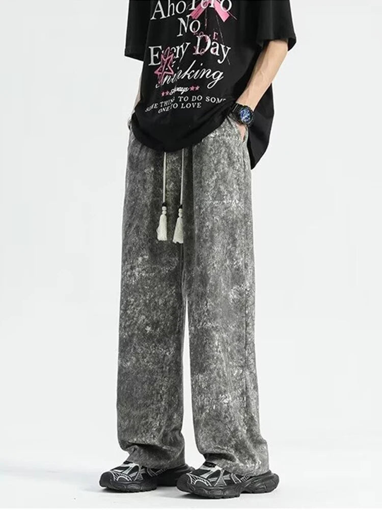 2024 goth tie dye corduroy pants mens autumn baggy wide leg straight casual trousers women drawstring hip hop y2k sweatpants unique joggers style 1370